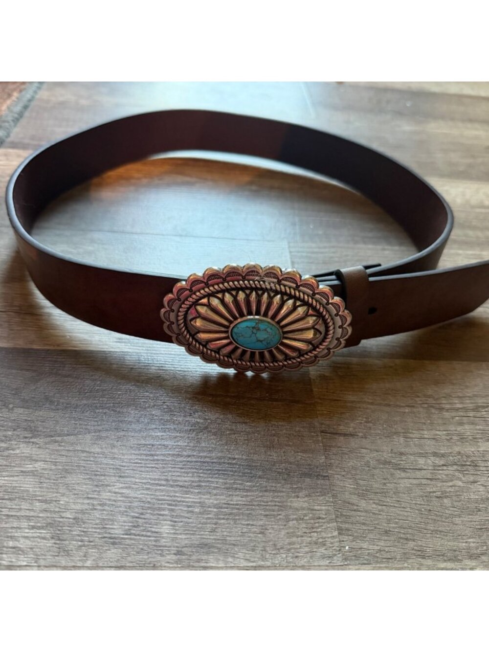 Ariat Brown Belt With Silver-Tone Turquoise Western Buckle Genuine Leather Linin